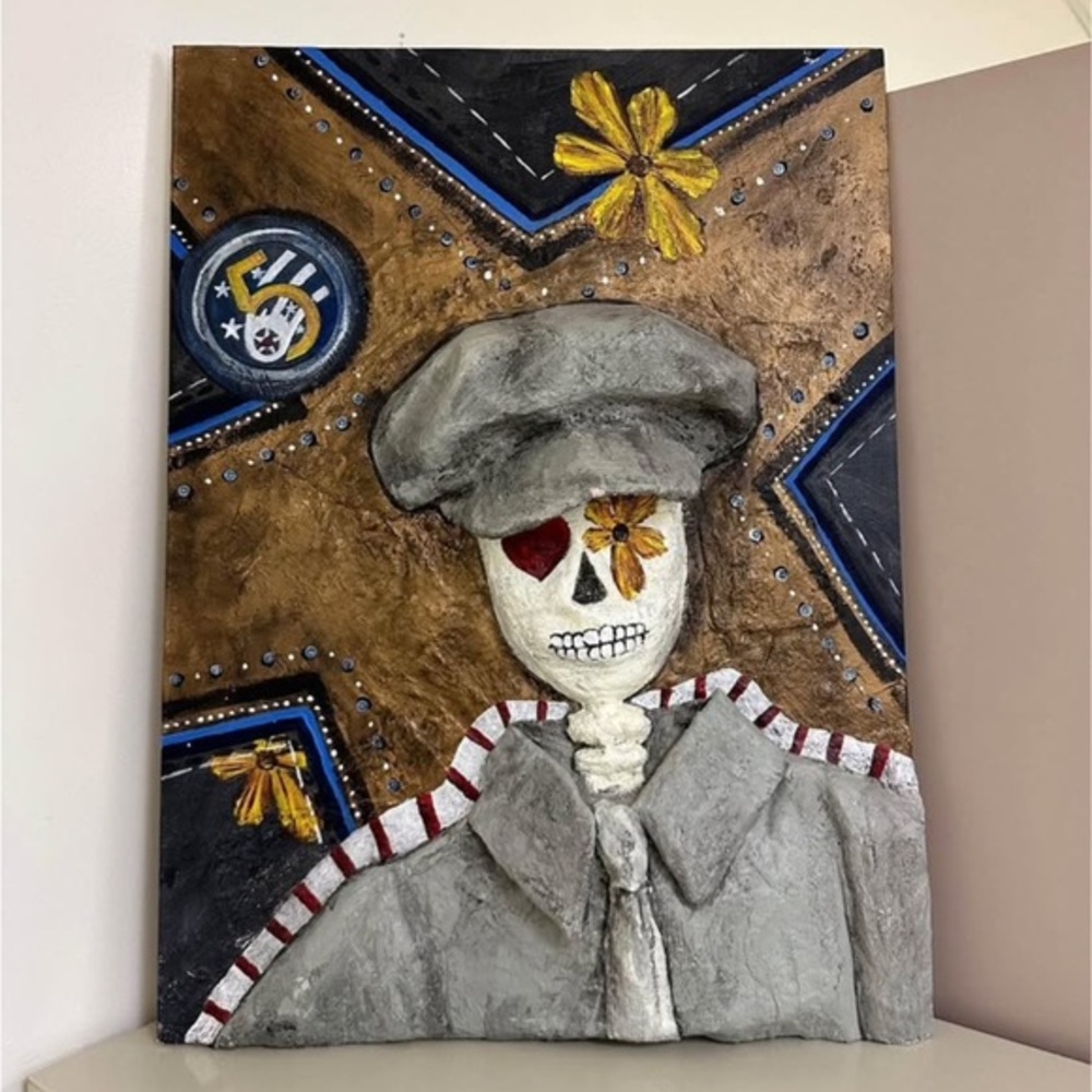 Abstract Dia De Los Muertos 3D Skeleton Art with Floral Accents